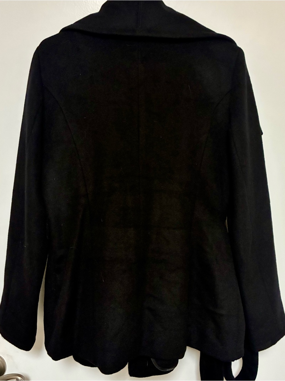 NWT White House Black Market Black Shawl Collar Wool-Blend Wrap Coat w belt - Picture 10 of 10